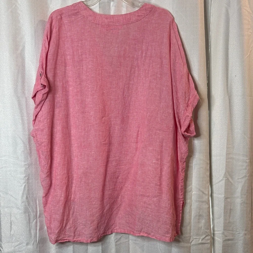 Isaac Mizrahi (never worn) Pink Linen V-Neck Women's Top - Picture 5 of 5